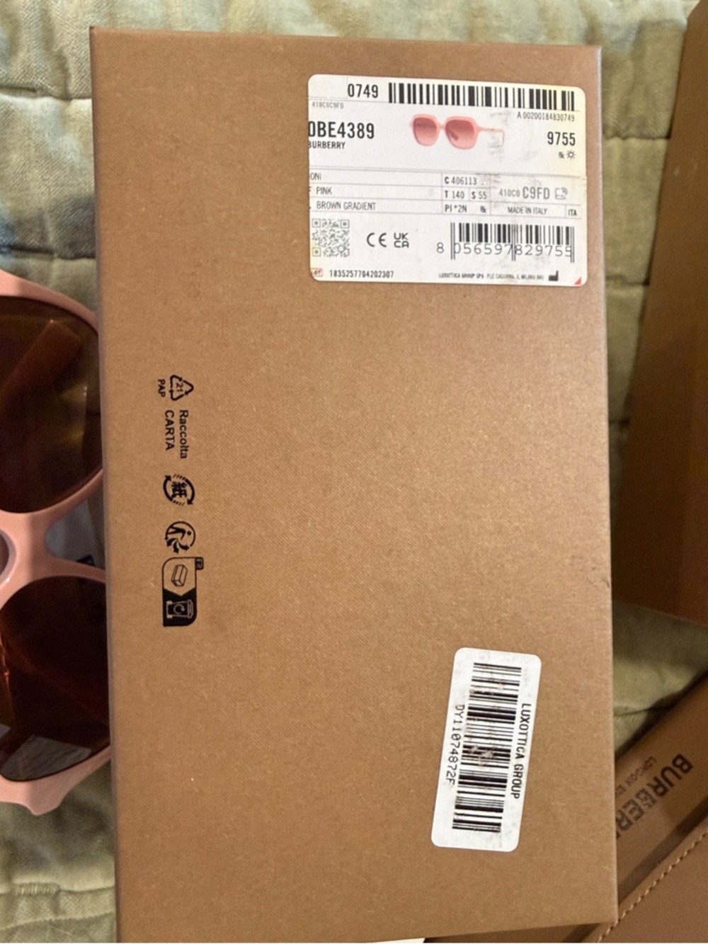 Burberry Pink Frame Sunglasses with Brown Gradient Lenses - Picture 7 of 8